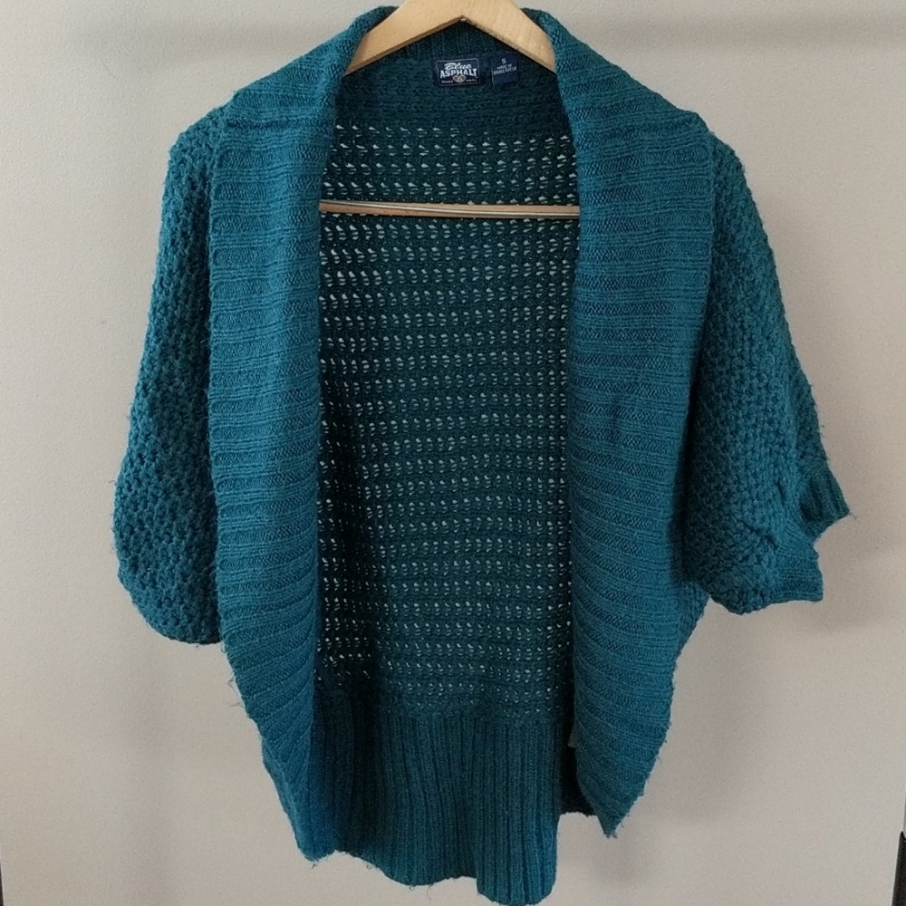 Blue asphalt small wide knit teal cardigan